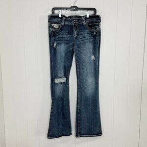 Vanity Jeans Flare Low Rise 29W 33L Distressed Flare Jeans Y2K Embellished